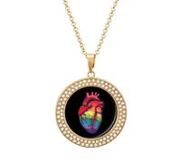 Anatomical Rainbow Heart Gay LGBT Nurse Pendant Necklace Round Diamond Necklace Golden-Color Jewelry Charms for Women