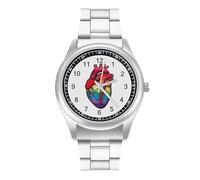 Anatomical Rainbow Heart Gay LGBT Nurse Watches for Men Business Dress Watch Stainless Steel Band Wristwatch