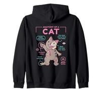 Anatomy Of A Cat Funny Infographic Grey Tabby Zip Hoodie