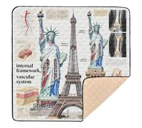 Anatomy Theme Statue of Liberty & Eiffel Tower Soft Thick Baby Activity Play Mat for Indoor Outdoor Washable Activity Gym Mat for Baby Toddler Infant, 50'' x 50''