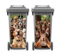 ANATTASOUL 2 Sheets Animal Wheelie Bin Stickers Animal Group Selfie Waterproof Dustbin Covers Decor, 14.9"x 32.2" Adhesive Large Funny Decal for Bins, Fridge, Wall, Garden Outdoor, Indoor Decoration