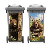 ANATTASOUL 2 Sheets Animal Wheelie Bin Stickers Bear Waterproof Dustbin Covers Decor, 14.9"x 32.2" Adhesive Large Decal for Bins, Fridge, Wall Outdoor, Indoor Decoration