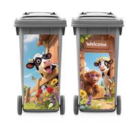 ANATTASOUL 2 Sheets Animal Wheelie Bin Stickers Cow and Highland Cattle Waterproof Dustbin Covers Decor, 14.9"x 32.2" Adhesive Large Decal for Bins, Fridge, Wall, Garden Outdoor, Indoor Decoration