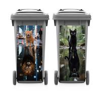 ANATTASOUL 2 Sheets Animal Wheelie Bin Stickers Decorative Cat and Lion Waterproof Dustbin Covers Decor, 14.9"x 32.2" Adhesive Large Decal for Bins, Fridge, Wall, Garden Outdoor, Indoor Decoration