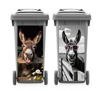 ANATTASOUL 2 Sheets Animal Wheelie Bin Stickers Donkey and Wildflower Waterproof Dustbin Covers Decor, 14.9"x 32.2" Adhesive Large Funny Decal for Bins, Fridge, Wall, Garden Outdoor, Indoor Decoration