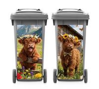 ANATTASOUL 2 Sheets Animal Wheelie Bin Stickers Funny Highland Bull Waterproof Dustbin Covers Decor, 14.9"x 32.2" Adhesive Large Funny Decal for Bins, Fridge, Wall, Garden Outdoor, Indoor Home Decor