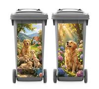 ANATTASOUL 2 Sheets Animal Wheelie Bin Stickers Golden Retriever Garden Waterproof Dustbin Covers Decor, 14.9"x 32.2" Adhesive Large Decal for Bins, Fridge, Wall Outdoor, Indoor Decoration