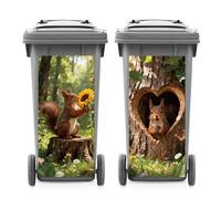 ANATTASOUL 2 Sheets Animal Wheelie Bin Stickers Jungle Squirrel Waterproof Dustbin Covers Decor, 14.9"x 32.2" Adhesive Large Funny Decal for Bins, Fridge, Wall, Garden Outdoor, Indoor Decoration