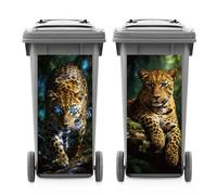 ANATTASOUL 2 Sheets Animal Wheelie Bin Stickers Leopard Waterproof Dustbin Covers Decor, 14.9"x 32.2" Adhesive Large Decal for Bins, Fridge, Wall Outdoor, Indoor Decoration