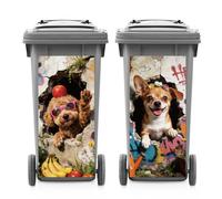 ANATTASOUL 2 Sheets Animal Wheelie Bin Stickers Ripped Dog Waterproof Dustbin Covers Decor, 14.9"x 32.2" Adhesive Large Decal for Bins, Fridge, Wall Outdoor, Indoor Decoration