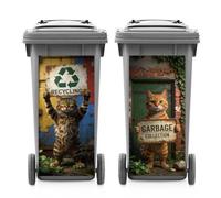 ANATTASOUL 2 Sheets Spring Wheelie Bin Stickers Cat with Trash Can Sign Waterproof Dustbin Covers Decor, 14.9"x 32.2" Adhesive Large Decal for Bins, Fridge, Wall Outdoor, Indoor Decoration
