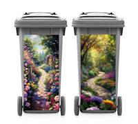 ANATTASOUL 2 Sheets Spring Wheelie Bin Stickers Decorative Garden Path Waterproof Dustbin Covers Decor, 14.9"x 32.2" Adhesive Large Decal for Bins, Fridge, Wall, Garden Outdoor, Indoor Decoration