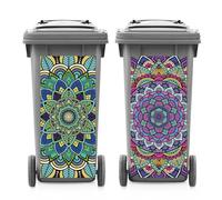 ANATTASOUL 2 Sheets Spring Wheelie Bin Stickers Decorative Mandala Waterproof Dustbin Covers Decor, 14.9"x 32.2" Adhesive Large Funny Decal for Bins, Fridge, Wall, Garden Outdoor, Indoor Decoration