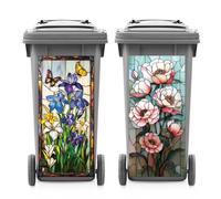 ANATTASOUL 2 Sheets Spring Wheelie Bin Stickers Decorative Papaver Rhoeas and Butterfly Waterproof Dustbin Covers Decor, 14.9"x 32.2" Large Decal for Bins, Fridge, Wall, Garden Outdoor, Indoor