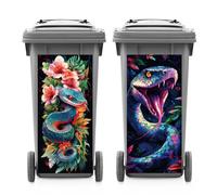 ANATTASOUL 2 Sheets Spring Wheelie Bin Stickers Decorative Snake and Flower Waterproof Dustbin Covers Decor, 14.9"x 32.2" Large Funny Decal for Bins, Fridge, Wall, Garden Outdoor, Indoor Decoration
