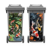 ANATTASOUL 2 Sheets Spring Wheelie Bin Stickers Koi and Lotus Leaf Waterproof Dustbin Covers Decor, 14.9"x 32.2" Adhesive Large Funny Decal for Bins, Fridge, Wall, Garden Outdoor, Indoor Decoration