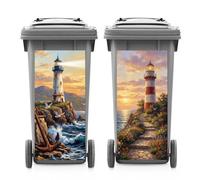 ANATTASOUL 2 Sheets Spring Wheelie Bin Stickers Lighthouse and Ocean Waterproof Dustbin Covers Decor, 14.9"x 32.2" Adhesive Large Decal for Bins, Fridge, Wall Outdoor, Indoor Decoration