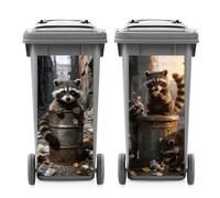 ANATTASOUL 2 Sheets Spring Wheelie Bin Stickers Raccoon Trash Can Waterproof Dustbin Covers Decor, 14.9"x 32.2" Adhesive Large Decal for Bins, Fridge, Wall Outdoor, Indoor Decoration