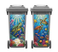 ANATTASOUL 2 Sheets Spring Wheelie Bin Stickers Turtle Waterproof Dustbin Covers Decor, 14.9"x 32.2" Adhesive Large Decal for Bins, Fridge, Wall Outdoor, Indoor Decoration