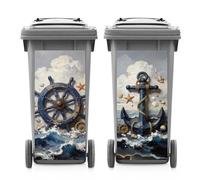 ANATTASOUL 2 Sheets Spring Wheelie Bin Stickers Vintage Ship's Wheel and Anchor Waterproof Dustbin Covers Decor, 14.9"x 32.2" Adhesive Large Decal for Bins, Fridge, Wall Outdoor, Indoor Decoration