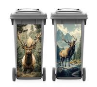ANATTASOUL 2 Sheets Wheelie Bin Stickers Decorative Elk Jungle Waterproof Dustbin Covers Decor, 14.9"x 32.2" Adhesive Large Decal for Bins, Fridge, Wall Outdoor, Indoor Decoration