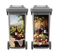 ANATTASOUL 2 Sheets Wheelie Bin Stickers Decorative Red Wine and Grapes Waterproof Dustbin Covers Decor, 14.9"x 32.2" Adhesive Large Decal for Bins, Fridge, Wall Outdoor, Indoor Decoration