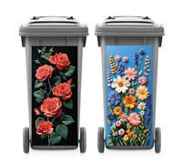 ANATTASOUL 2 Sheets Wheelie Bin Stickers Decorative Roses and Daisies Waterproof Dustbin Covers Decor, 14.9"x 32.2" Adhesive Large Decal for Bins, Fridge, Wall Outdoor, Indoor Decoration