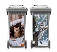 ANATTASOUL 2 Sheets Wheelie Bin Stickers Kitten and Jungle Snow Waterproof Winter Dustbin Covers Decor, 14.9"x 32.2" Adhesive Large Decal for Bins, Fridge, Wall Outdoor, Indoor Decoration
