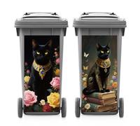 ANATTASOUL 2 Sheets Wheelie Bin Stickers Pharaoh Black Cat Waterproof Dustbin Covers Decor, 14.9"x 32.2" Adhesive Large Decal for Bins, Fridge, Wall Outdoor, Indoor Decoration