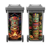 ANATTASOUL 2 Sheets Wheelie Bin Stickers Tiki Totems Waterproof Dustbin Covers Decor, 14.9"x 32.2" Adhesive Large Decal for Bins, Fridge, Wall Outdoor, Indoor Decoration