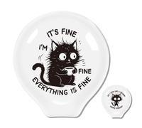 ANATTASOUL 2Pcs Puffy Cat Coffee Cup Ceramic Spoon Rest Kitchen for Cooking