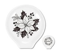 ANATTASOUL 2Pcs Xmas Ceramic Coffee Spoon Rest for Stove Top Poinsettia Wreath Pattern 3.34"x3.54" Large Teaspoon Holder, Heat Resistant Kitchen Utensils Holder Decorative for Counter Cooking Gifts