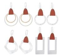 ANATTASOUL 4 Pairs Boho Leather Geometric Hanging Earrings Rectangular Circles Irregular Silver Metal Earrings for Women Girls Without Gemstone Leather, Leather Metal, No Gemstone