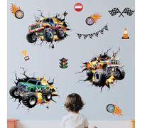 ANATTASOUL 4pcs Kitchen Wall Stickers Monster Truck Peel and Stick Wall Decals, Wall Murals Removable Wall Art Decor for Living Room, Bedroom, Nursery, Toilet, Bathroom, Office Decoration