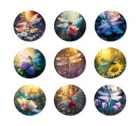 ANATTASOUL 9 Pcs Wood Coasters Sets for Drinks Fantasy Dragonfly Colorful Wooden Cup Mat for Coffee Table Decor, 3.9" Desk Coasters for Home, Apartment, Office, Bar