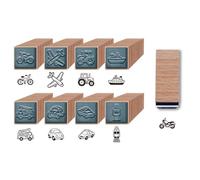 ANATTASOUL 9PCS Wooden Rubber Stamps Modes of Transport Ink Embosser for Crafting, 2.36"*0.59" Cute Small Wood Stamp Set for DIY Scrapbooking Supplies,Card Making, Letter, Album, Journaling Decoration