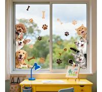 ANATTASOUL Animal Static Window Stickers Large Cat and Paw Prints Reusable Window Clings for Glass Windows, 47.24" x 11.8" Removable Double Sided Window Decals for Room Office Home Kitchen Decoration