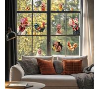 ANATTASOUL Animal Static Window Stickers Large Chicken and Eggs Reusable Window Clings for Glass Windows, 47.24" x 11.8" Removable Double Sided Window Decals for Room Office Home Kitchen Decoration