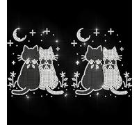 ANATTASOUL Black and White Cats Iron on Rhinestones for Clothes DIY Decor