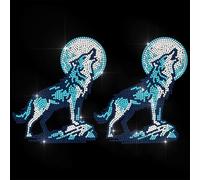 ANATTASOUL Blue Iron on Rhinestone Transfers Wolf Howling Bling Diamond Hotfix Patches for Clothes, 11.6"x8.2" Large Iron On Sequin Applique for Jacket Caps Bag T-Shirts Shoes DIY Decor Gifts