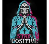 ANATTASOUL Blue Rhinestone Iron on Transfer Funny Skull Bling Diamond Hotfix Patches for Clothes, 11.6"x8.2" Large Iron On Sequin Applique for Jacket Caps Bag T-Shirts Shoes DIY Decor