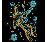 ANATTASOUL Blue Rhinestone Iron on Transfers Astronaut Glitter Diamante Hotfix Patches for Clothes, 11.6"x8.2" Large Iron On Sequin Applique for T-Shirts Bags Jeans Jacket Caps Shoes DIY Decor