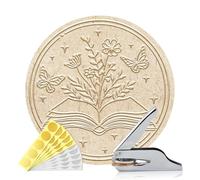ANATTASOUL Book Embosser Personalized Wildflower Book Pattern Book Stamp, Durable Library Stamp with Handle Set for Paper, Books, Envelopes, Invitation, Certificate, Gifts(100Pcs Gold Foil Stickers)