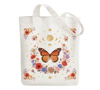 ANATTASOUL Canvas Tote Bag Butterflies and Flowers Reusable Cotton Bag for Women, Durable and Foldable Cloth Shoulder Bags with Zipper Pockets for Shopping, Vacation, Work, Gym