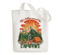 ANATTASOUL Canvas Tote Bag Camping Tent and Torch Reusable Cotton Bag for Women, Durable Cloth Shoulder Bags with Zipper Pockets for Shopping, Vacation, Work, Gym