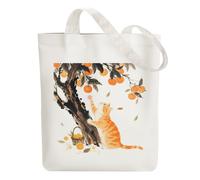 ANATTASOUL Canvas Tote Bag Citrus Cat Reusable Cotton Bag for Women, Durable and Foldable Cloth Shoulder Bags with Zipper Pockets for Shopping, Vacation, Work, Gym