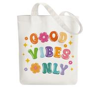 ANATTASOUL Canvas Tote Bag Color Boho Letter Reusable Cotton Bag for Women, 15.74"x14.96" Durable and Foldable Cloth Shoulder Bags with Zip Pockets for Shopping, Vacation, Work, Gym