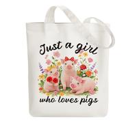 ANATTASOUL Canvas Tote Bag Cute Watercolour Piglet Reusable Cotton Bag for Women, Durable and Foldable Cloth Shoulder Bags with Zipper Pockets for Shopping, Vacation, Work, Gym