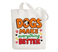 ANATTASOUL Canvas Tote Bag Dog and Copywriting Reusable Cotton Bag for Women, 15.74"x14.96" Durable and Foldable Cloth Shoulder Bags with Zip Pockets for Shopping, Vacation, Work, Gym