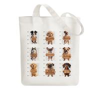 ANATTASOUL Canvas Tote Bag Dog Suspect Reusable Cotton Bag for Women, Durable Cloth Shoulder Bags with Zipper Pockets for Shopping, Vacation, Work, Gym